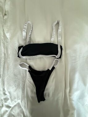 Black Bikini with White Ruched Straps